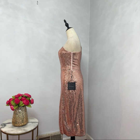 # Mac Duggal Rose Gold Sequins One Shoulder Ruffle Mini Dress / Gown New W/ Tag - Picture 9 of 17